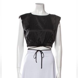 NICHOLAS Silk Cropped Top in Black with Tie Front